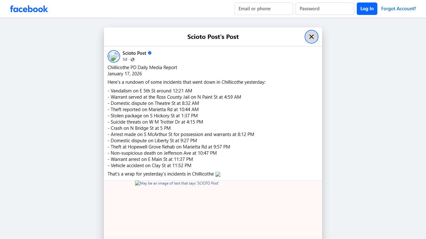 Scioto Post - Chillicothe PD Daily Media Report January... Facebook